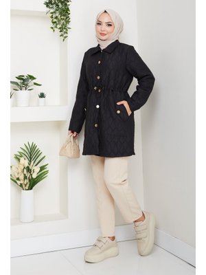 Beli Tünel Geçişli Kapitone Ceket Mont