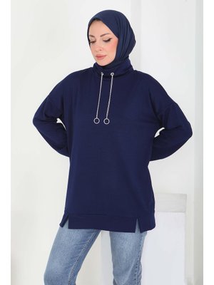 Lacıvert Lacivert Zincir Detaylı Modal Tunik
