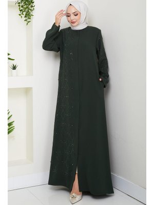 Haki Gizli Patlı Yarım Taşlı Ferace