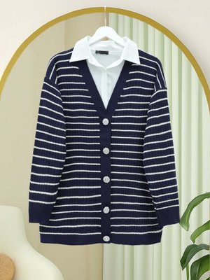 Laci Taş Detaylı Düğmeli Triko Hırka