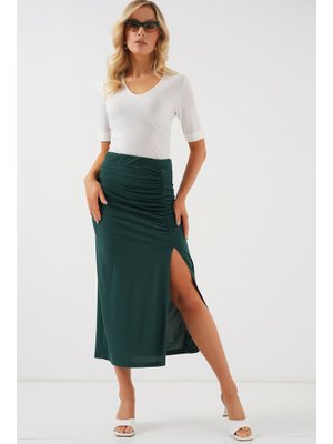 Zümrüt Yeşili Sandy Yırtmaçlı Etek