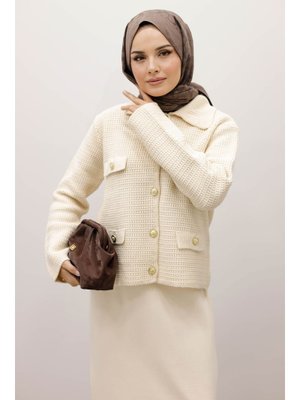 Bej Süs Cepli Triko Hırka