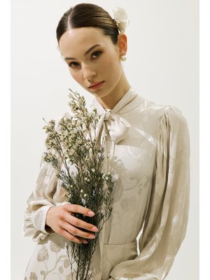 Jakarlı Saten Gömlek Vanilya