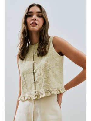 Soft Yeşil Dokulu Nakışlı Yelek