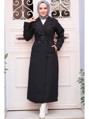 Tokalı Kemerli Siyah Trençkot 26413s
