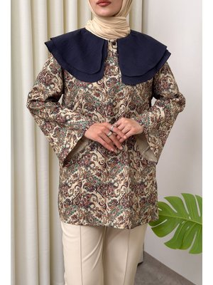 Bej Buta Desenli Oversize Tunik