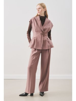 Dökümlü Tencel Pileli Pantolon Gülkurusu