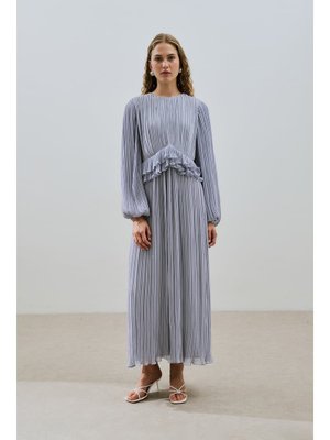 Mavi Mila Piliseli Katlı Elbise