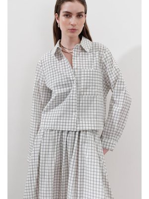 Ekru Desenli Poplin Gömlek