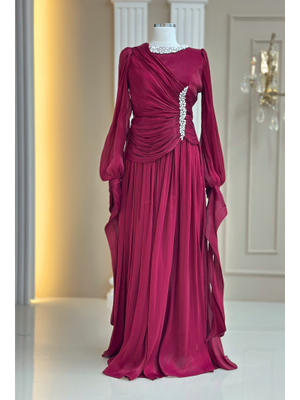 Bordo Bade Abiye Elbise