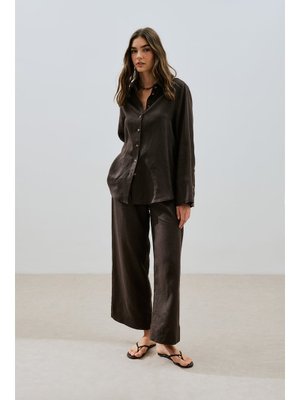 Acı Kahve Keten Geniş Manşetli Gömlek