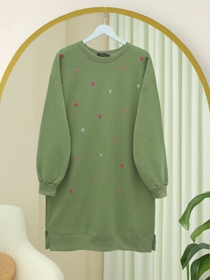 Çağla Y. Yuvarlak Yaka Kalp Desenli Penye Tunik