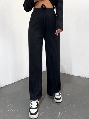 Siyah Bağcık Detaylı Salaş Fitilli Pantolon