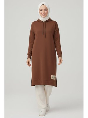 Kahve Armalı Vortex Yırtmaçlı Tunik