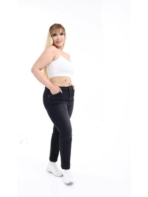 Büyük Beden Bilek Boy Esnek Kot Pantolon Füme