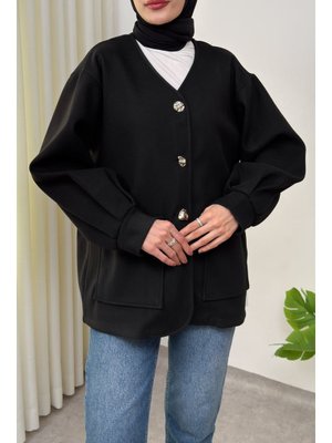 Siyah V Yaka Kaşe Ceket