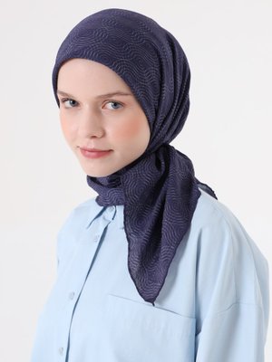 Lacivert Fort Eşarp Halka Desen