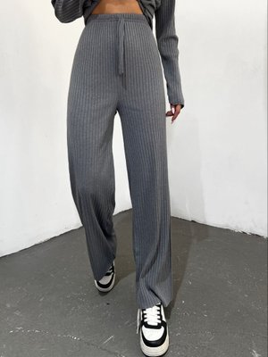 Gri Bağcık Detaylı Salaş Fitilli Pantolon