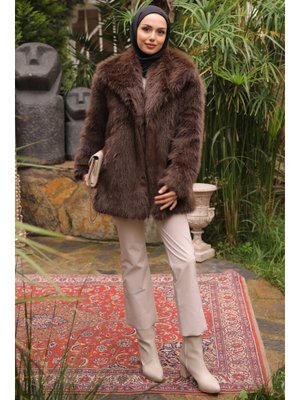 Kahverengi Kemerli Astarlı Kürk Kaban