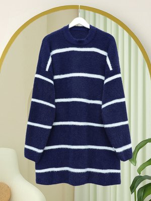 Laci Çizgili Salaş Sakallı Triko Tunik