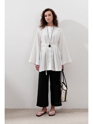 Ekru Keten Pensli Tunik