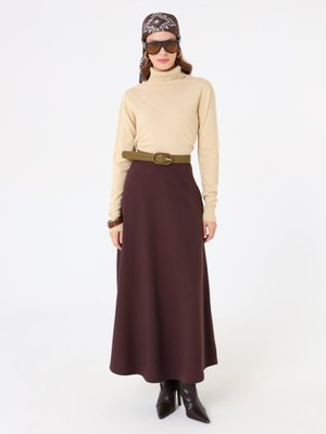 Kahverengi Gabardin Kumaş A Form Klasik Etek