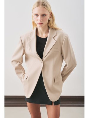 Bej Jun Tek Düğmeli Blazer Ceket