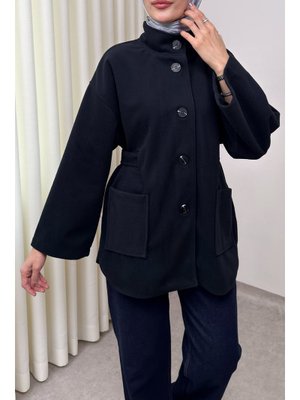 Lacivert Hakim Yaka Kaşe Ceket