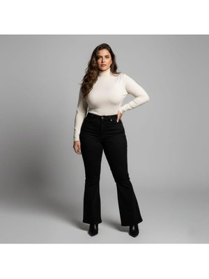 Büyük Beden İspanyol Paça Esnek Kot Pantolon Siyah