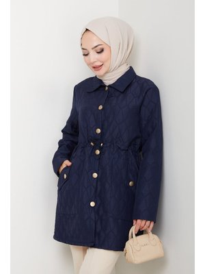 Beli Tünel Geçişli Kapitone Ceket Mont