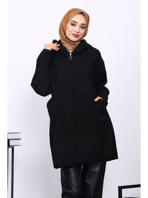 Siyah Fermuarlı Cepli Buklet Kaban