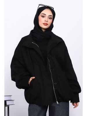 Siyah Pileli Astarlı Gabardin Ceket