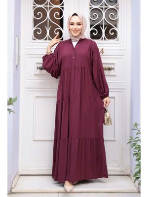 Kat Piliseli Mürdüm Elbise 20612mu