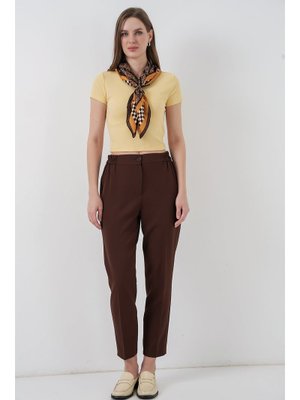 Kahverengi Beli Lastikli Kumaş Pantolon