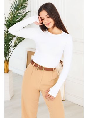 Beyaz Parmak Geçmeli Modal Bady