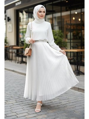 Pileli Beyaz Etek 92161b