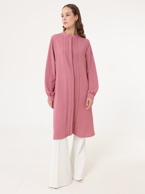 Koyu Gül Önü Nervür Detaylı Aerobin Uzun Tunik