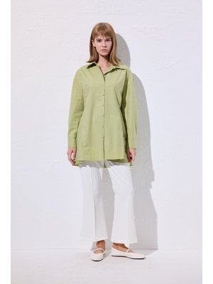 Yeşil Bağlama Detaylı Gömlek