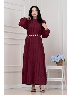 Bordo Fırfır Detaylı Rüya Elbise