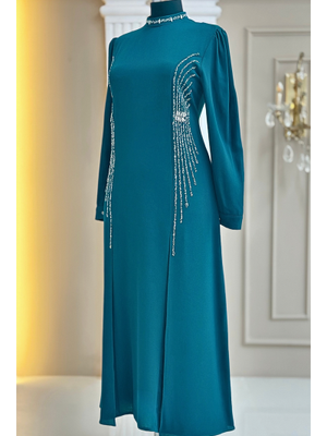 Petrol Duru Abiye Elbise