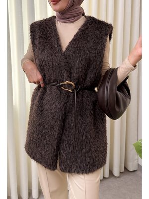 Kahverengi Kemerli Kürk Yelek