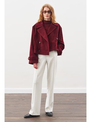 Bordo Süet Trenç Ceket