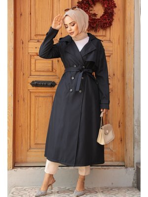 Düğmeli Lacivert Trençkot 5949l
