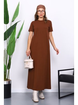 Kahverengi Kısa Kol İçlik Elbise