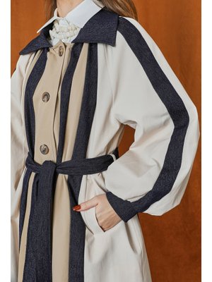 15221trc Şerit Detaylı Balon Kol Trençkot