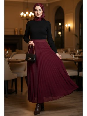 Pileli Bordo Etek 92161br