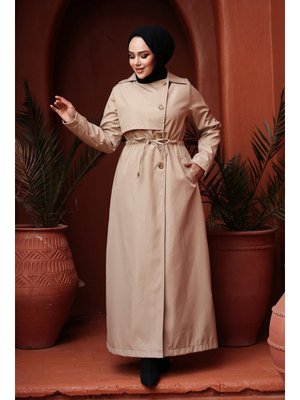Düğmeli Bej Trençkot 62231bej