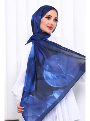 Lacivert Desenli Soft Dijital Şal