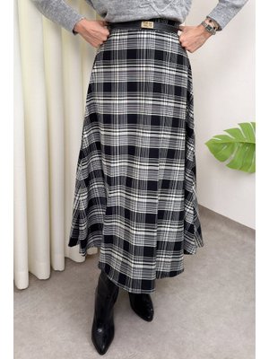 Siyah Ekose Desenli Etek