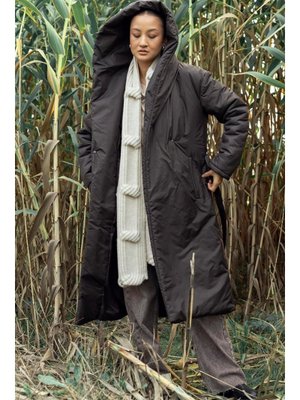 Kapüşonlu Çıt Kapamalı Elyaflı Uzun Mont Kahve